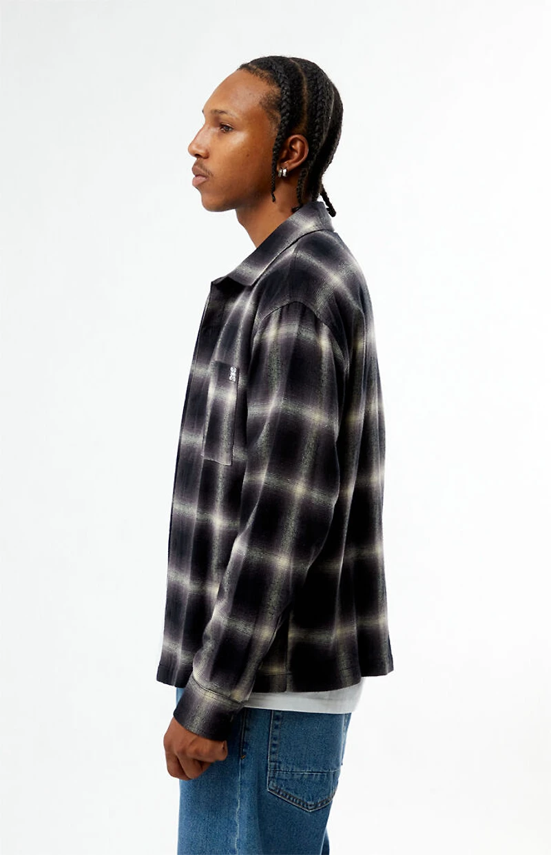 Pacsun Black & Purple Plaid Long Sleeve Flannel Shirt