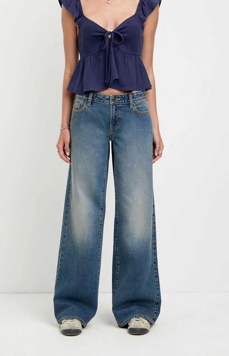 Pacsun Casey Low Rise Baggy Jeans Dark Blue Washed