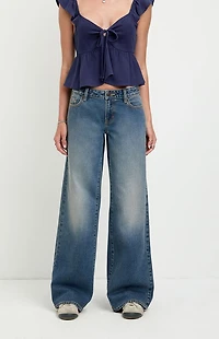 Pacsun Casey Low Rise Baggy Jeans Dark Blue Washed