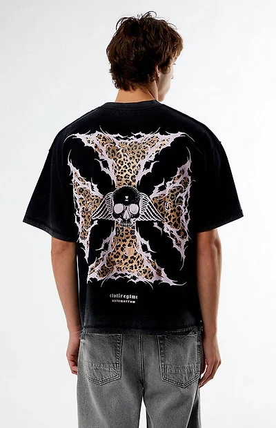 No Tomorrow x Civil Active Leopard Iron Skull Ripped Oversized T-Shirt
