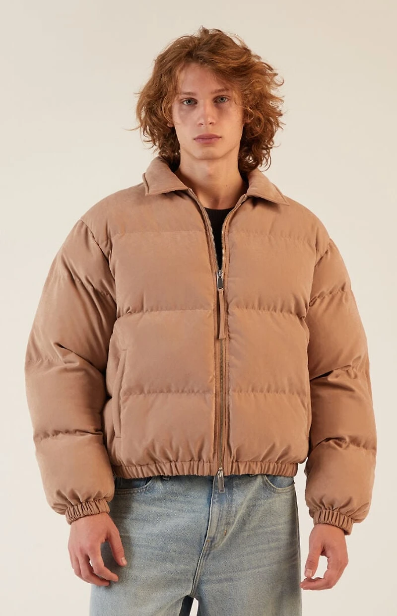 Pacsun Taupe Coaches Puffer Jacket