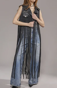 AZALEA WANG Arden Faux Leather Fringe Moto Vest
