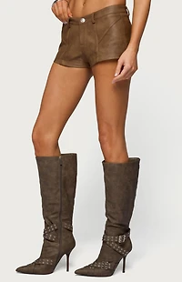 Edikted Idara Faux Leather Micro Shorts