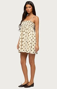 Edikted Polka Dot Linen Look Mini Dress