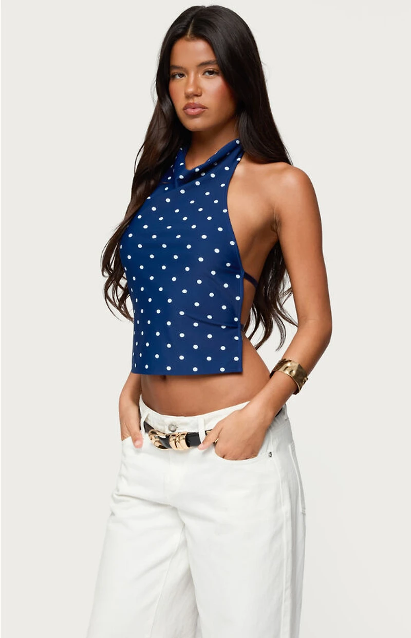 Edikted Raiya Polka Dot Backless Halter Top