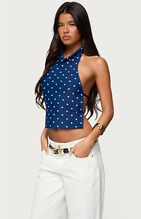 Edikted Raiya Polka Dot Backless Halter Top