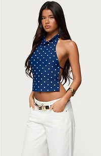 Edikted Raiya Polka Dot Backless Halter Top