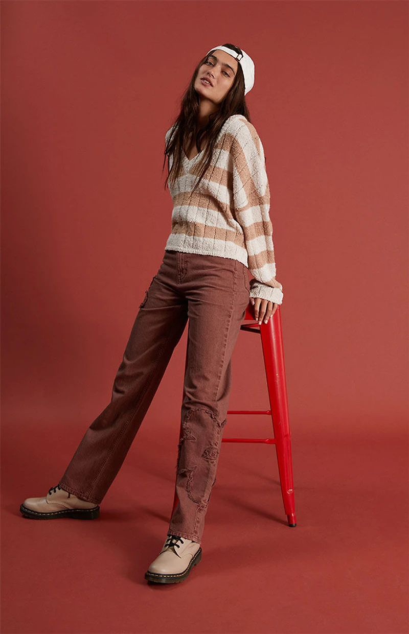 Pacsun Eco Brown Flower Patch Boyfriend Jeans