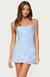 Edikted Velvet Embroidered Backless Mini Dress