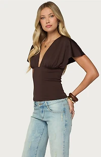Edikted Flutter Plunging V Neck Top