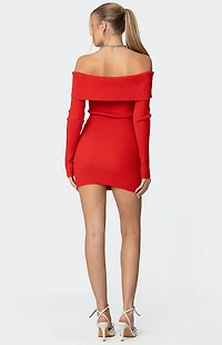 Edikted Evi Fold Over Knit Mini Dress