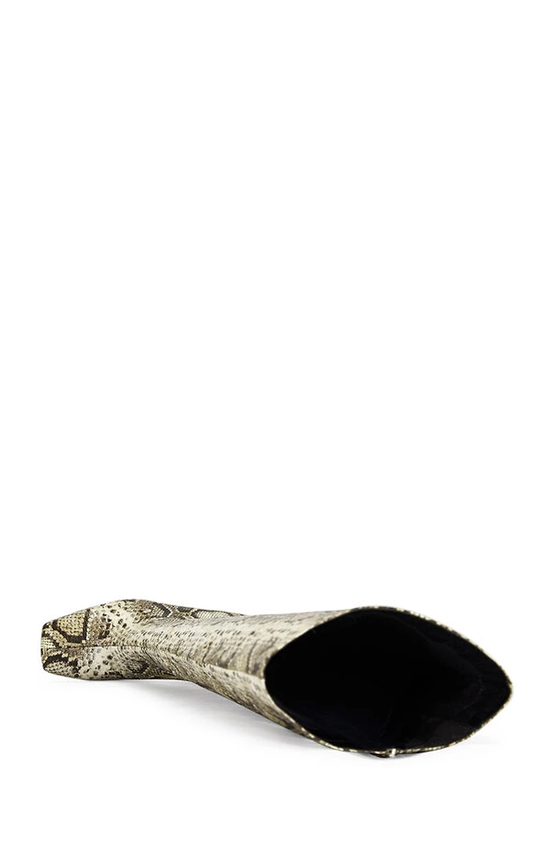 AZALEA WANG Women's Evergreen Snakeskin Block Heel Boots