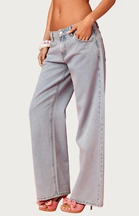 Edikted Embroidered Barbie Low Rise Baggy Jeans