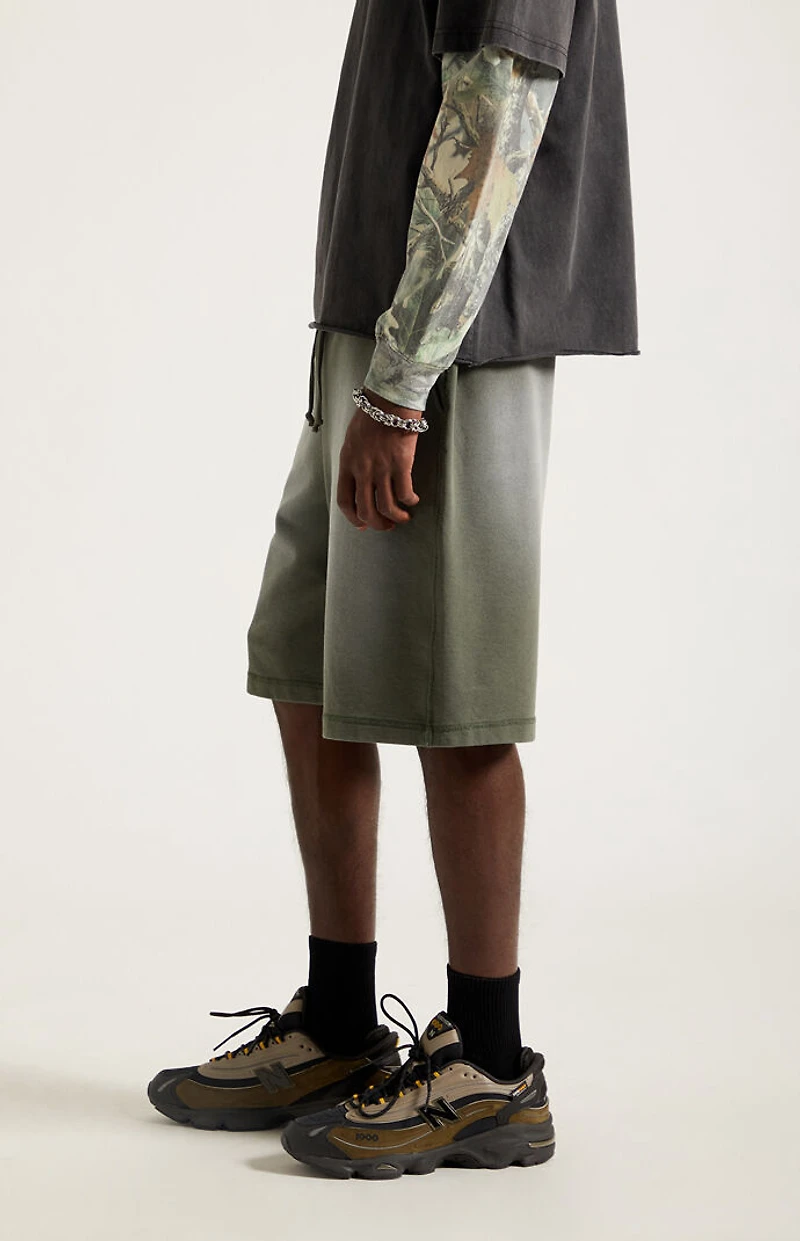 Pacsun Washed Green Fleece Baggy Sweat Shorts