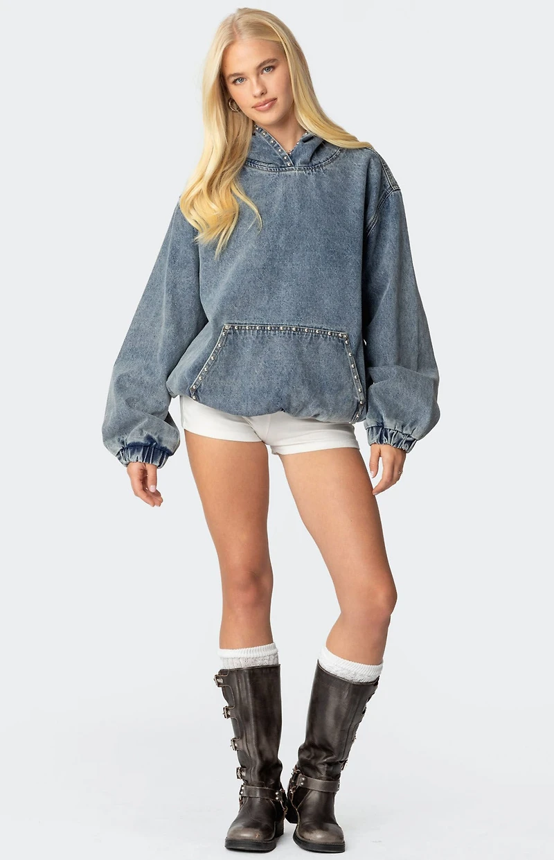 Edikted Marney Oversized Studded Denim Hoodie