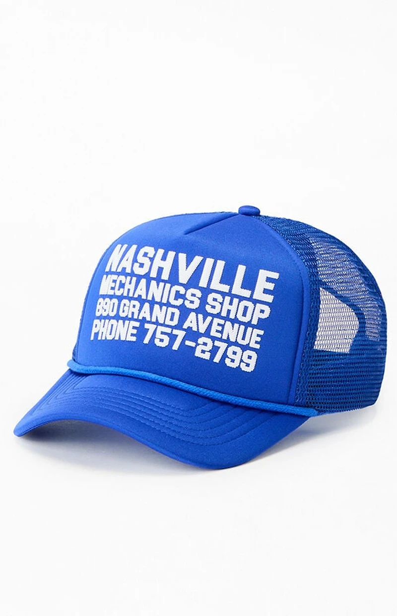 Pacsun Blue Nashville Mechanics Shop Trucker Hat