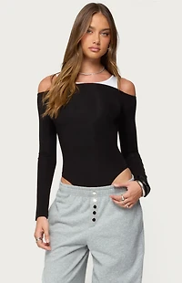 Edikted Layered Ribbed Off Shoulder Bodysuit
