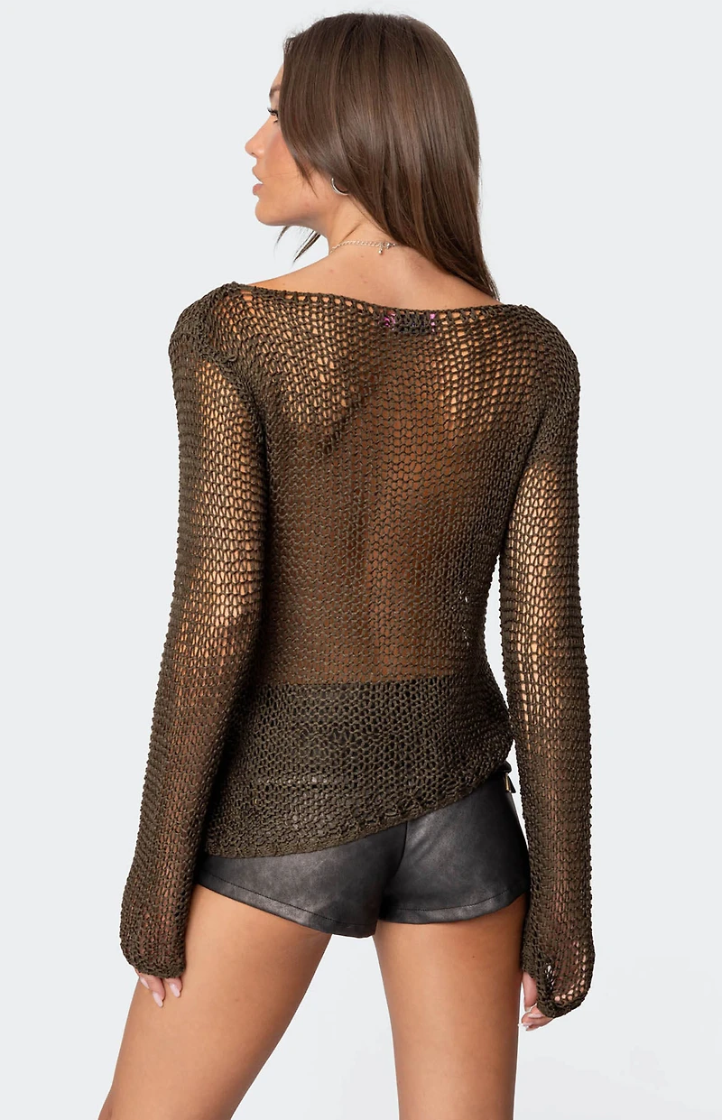 Edikted Asymmetric Open Knit Top