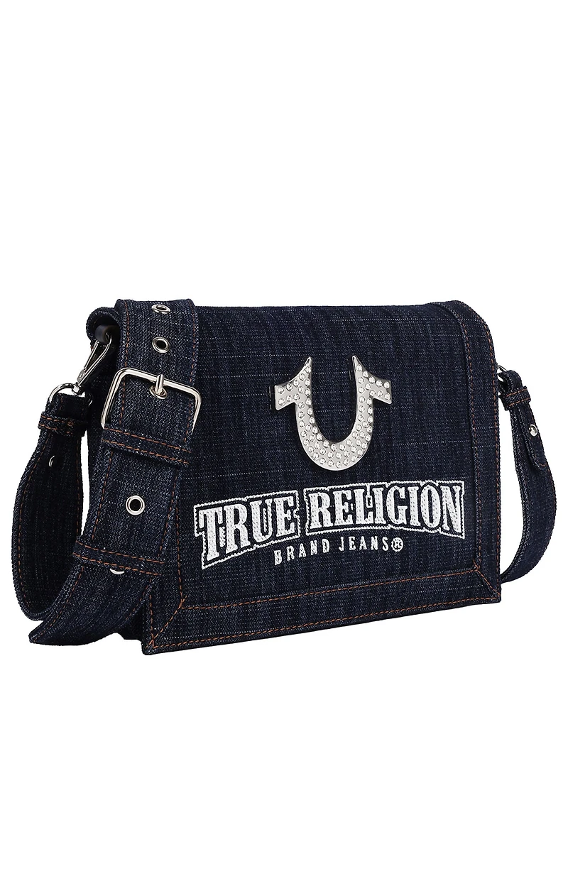True Religion Bling Horseshoe Denim Messenger Bag