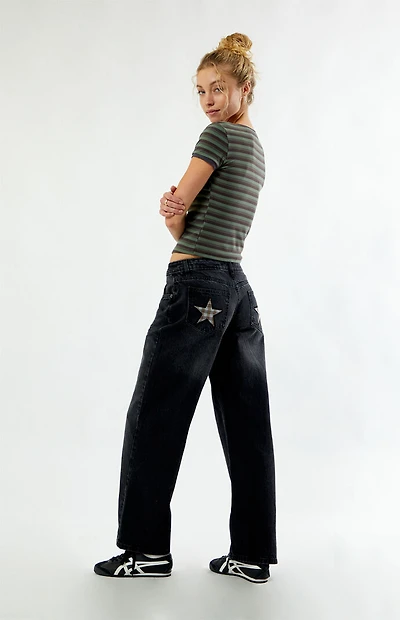 Daisy Street Black Mid Rise Baggy Jeans