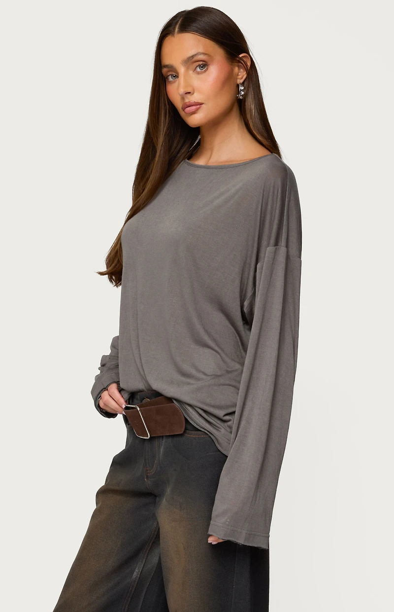Edikted Oversized Semi Sheer Long Sleeve T-Shirt