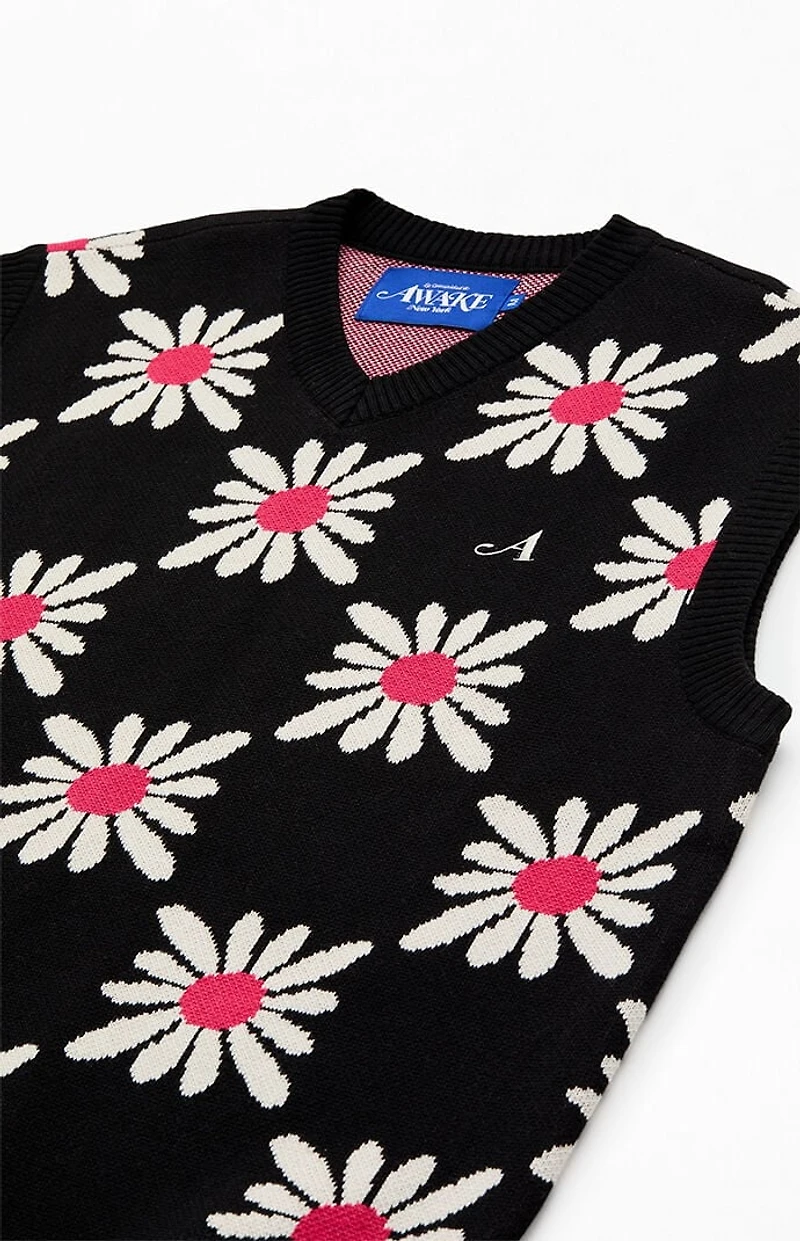 Awake NY Checkered Floral Sweater Vest