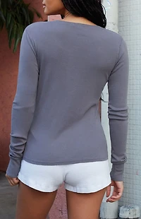 John Galt Gray Long Sleeve Henley Top