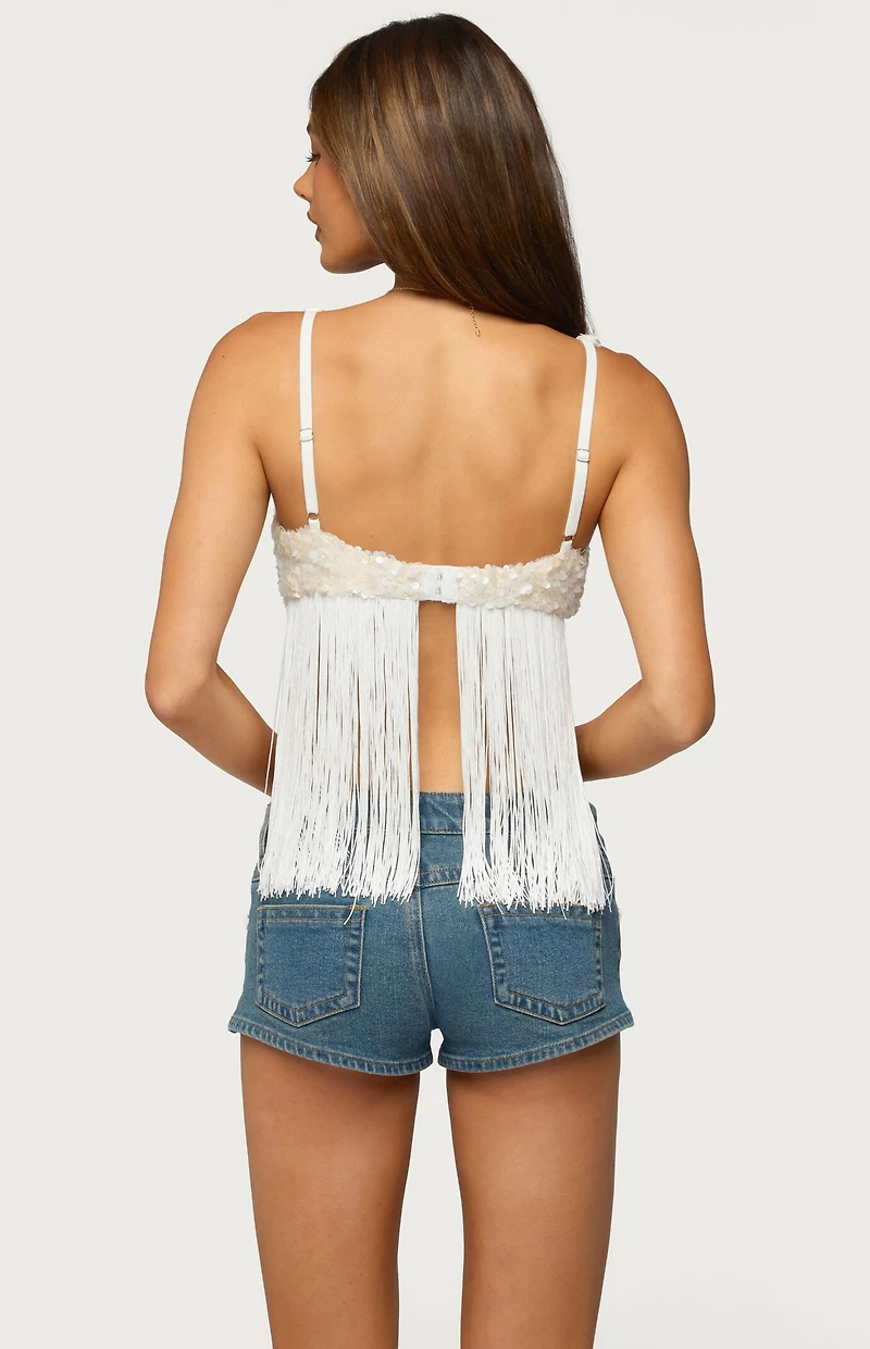 Edikted Petrah Sequin Fringed Bra Top