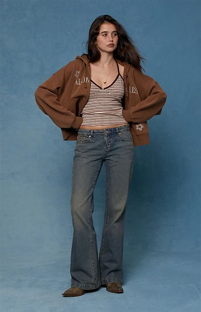 Pacsun Jade Low Rise Bootcut Jeans Button Pocket Dark Blue