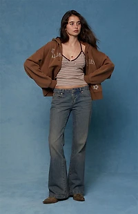 Pacsun Jade Low Rise Bootcut Jeans Button Pocket Dark Blue