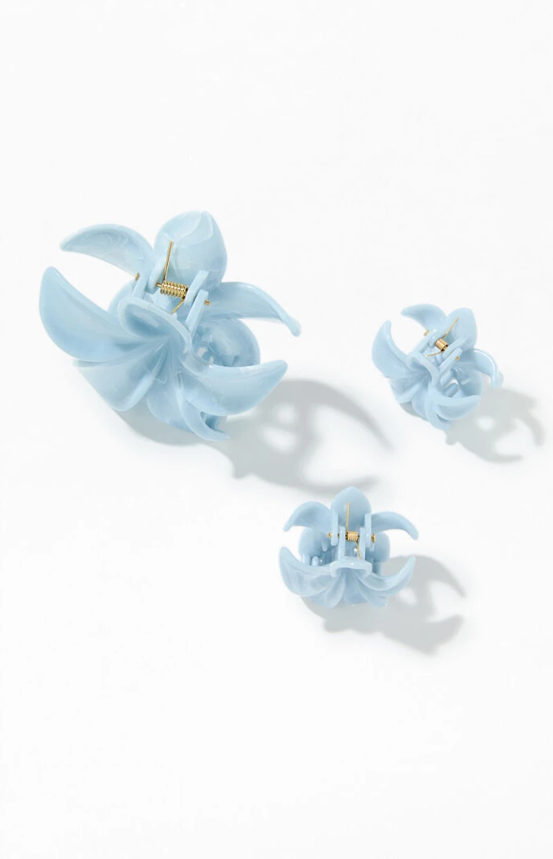 LA Hearts 3 Pack Blue Plumeria Hair Claw Clips
