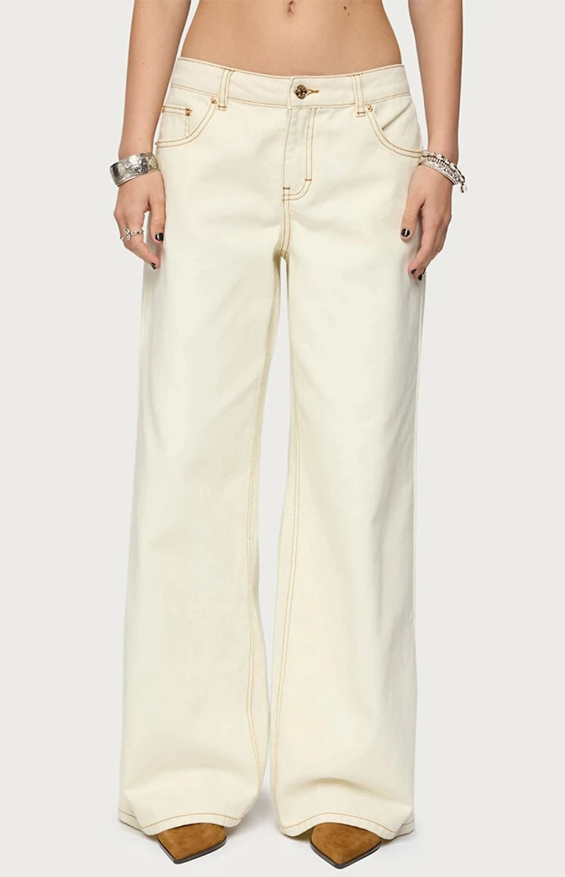 Edikted Contrast Stitch Low Rise Wide Leg Jeans