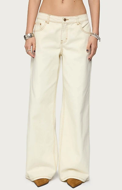 Edikted Contrast Stitch Low Rise Wide Leg Jeans