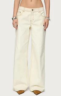 Edikted Contrast Stitch Low Rise Wide Leg Jeans