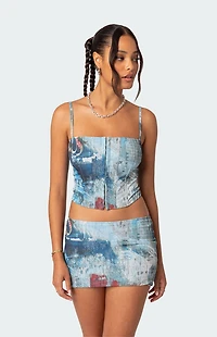 Edikted Love Letter Printed Mesh Corset