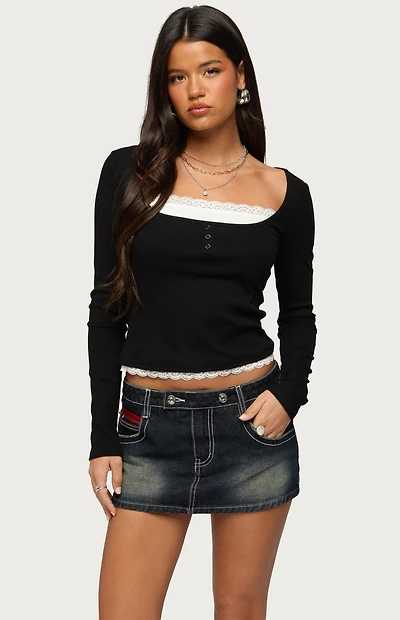 Edikted Joana Layered Lacey Henley Top