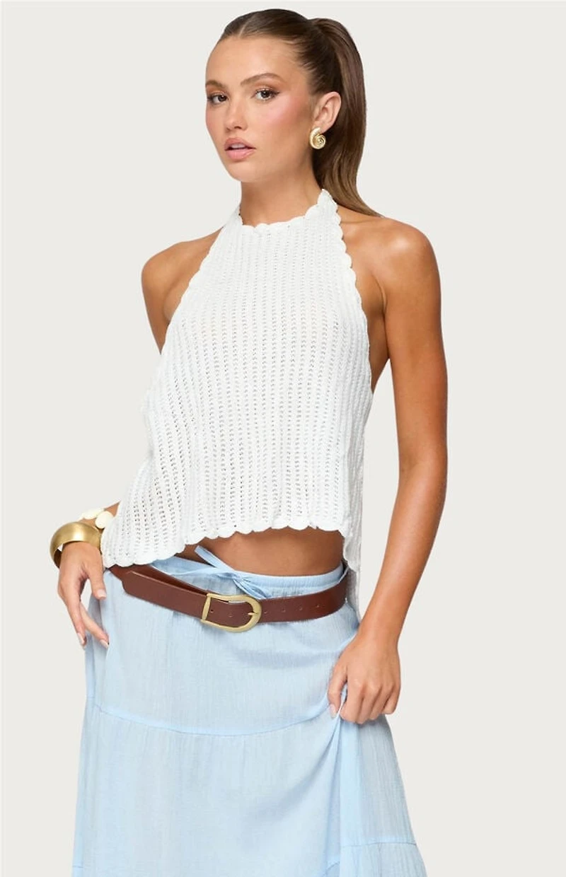 Edikted Ivey Backless Crochet Halter Top