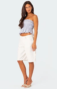 Edikted Low Rise Bermuda Denim Carpenter Shorts