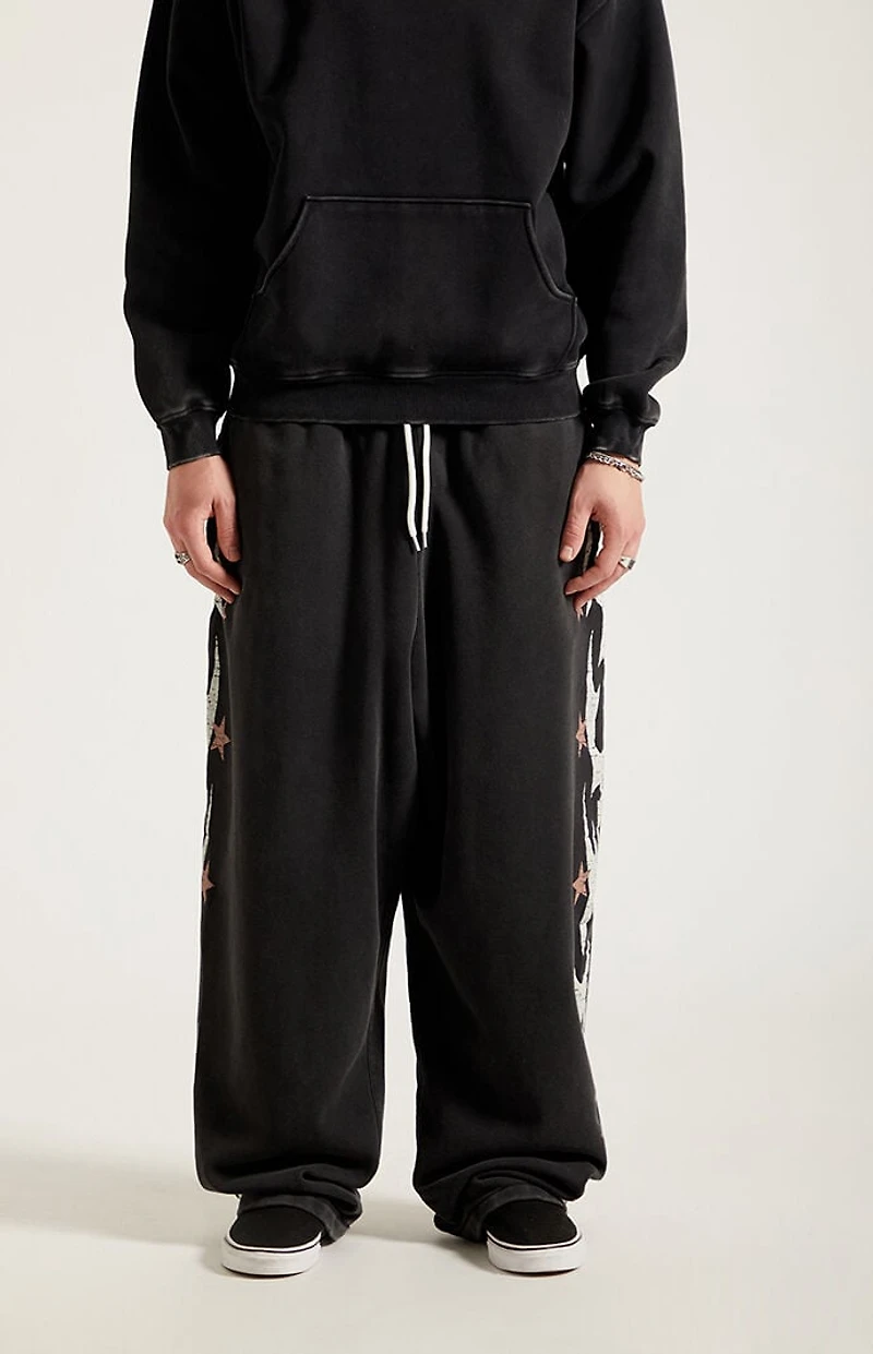 Pacsun Black Flame Star Fleece Baggy Sweatpants