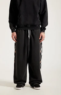 Pacsun Black Flame Star Fleece Baggy Sweatpants