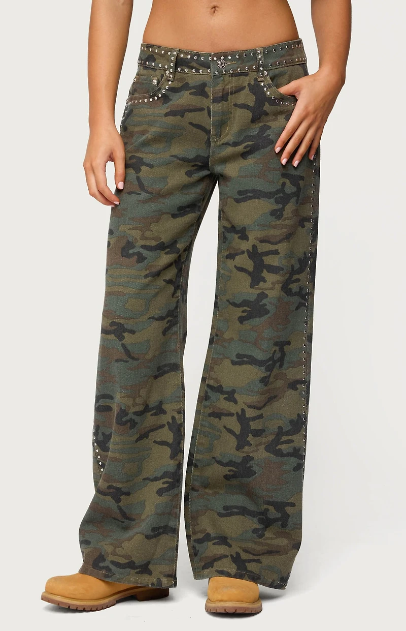 Edikted Quincy Studded Low Rise Baggy Jeans