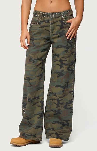 Edikted Quincy Studded Low Rise Baggy Jeans