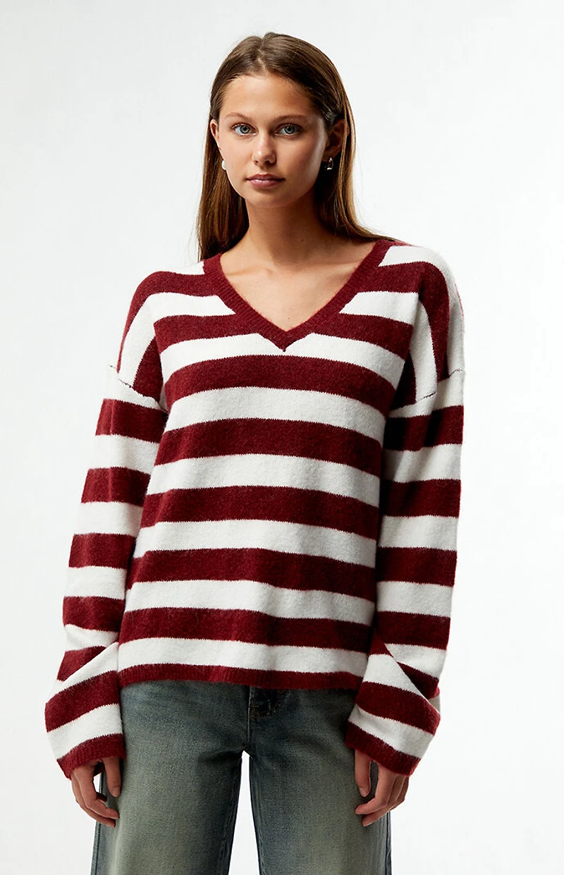 LA Hearts Striped V-Neck Sweater