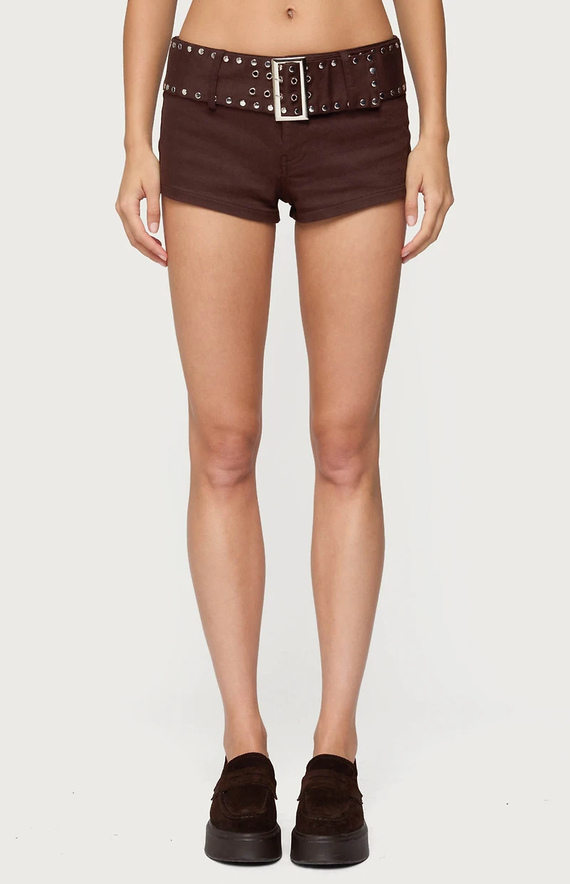 Edikted Studded Belt Denim Micro Shorts