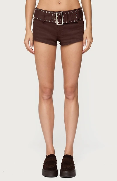 Edikted Studded Belt Denim Micro Shorts