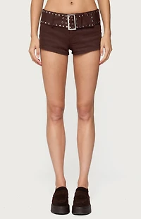 Edikted Studded Belt Denim Micro Shorts