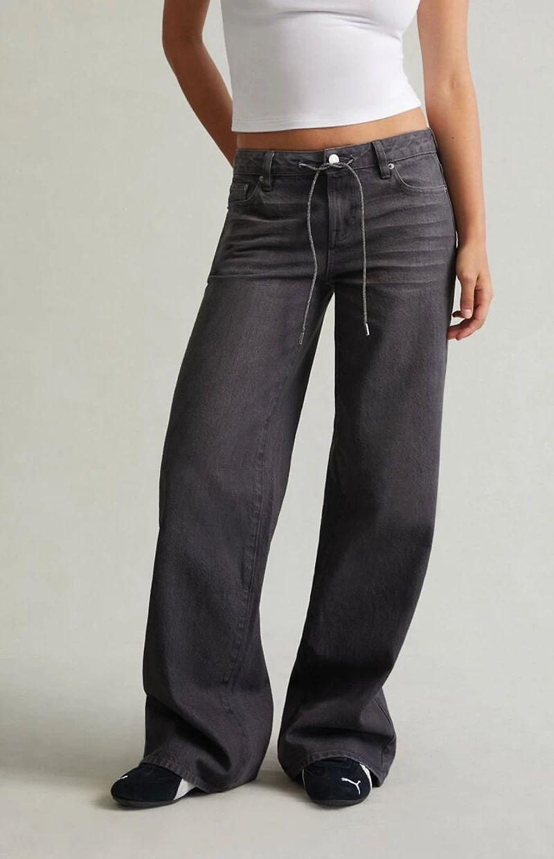 Pacsun Casey Low Rise Baggy Jeans Glitter Drawstring Gray