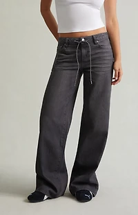 Pacsun Casey Low Rise Baggy Jeans Glitter Drawstring Gray