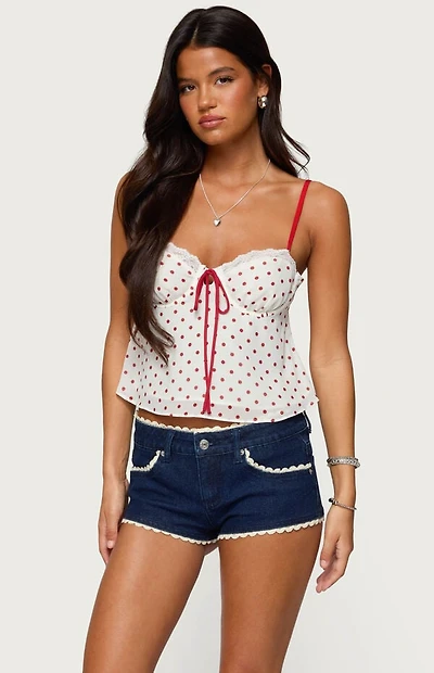 Edikted Contrast Polka Dot Cupped Chiffon Top