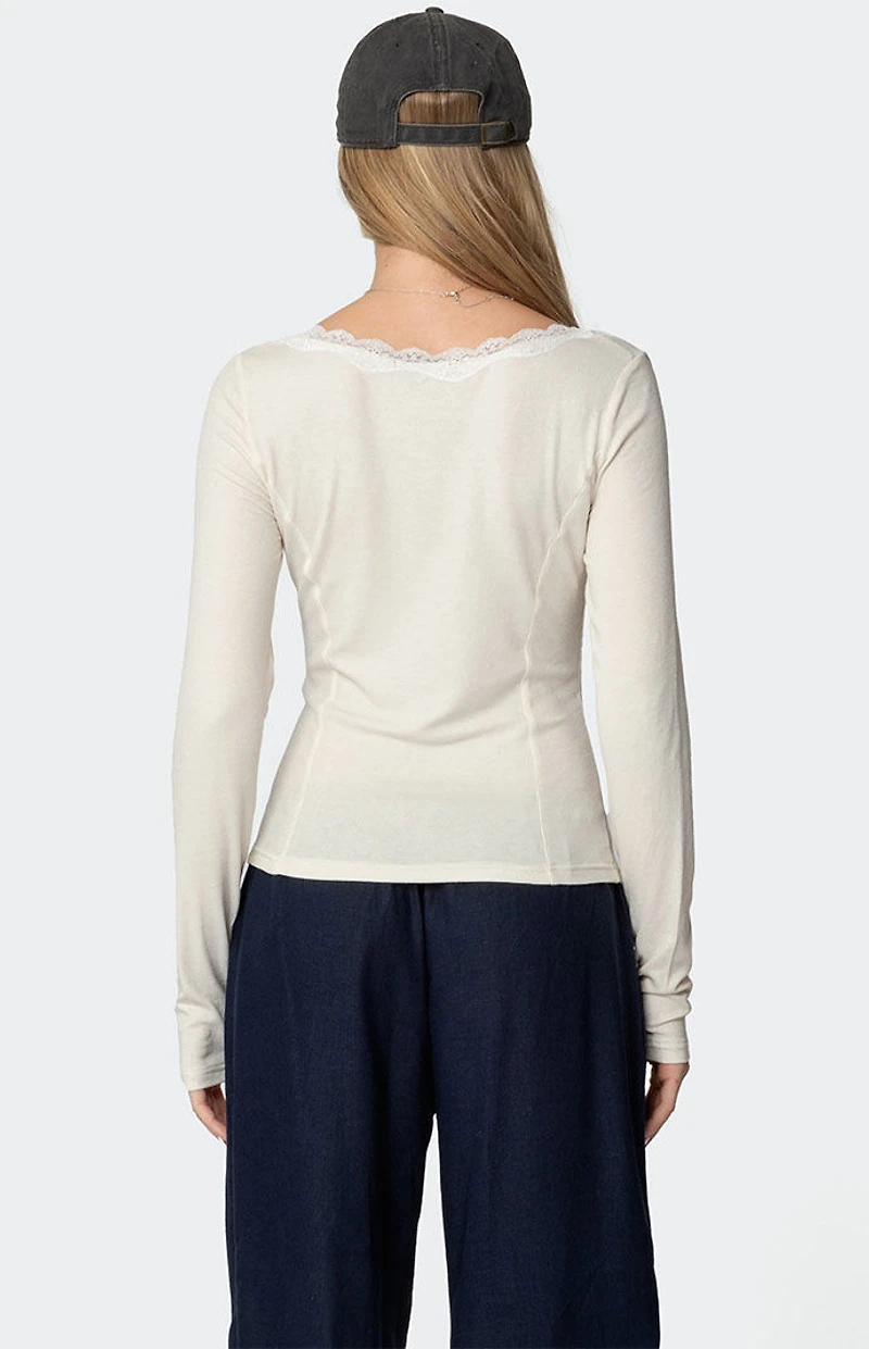 Edikted Mel Lace Trim V Neck Top